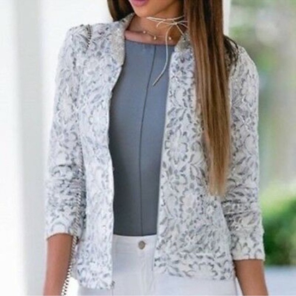 Candie's Floral Lace Bomber Jacket with Silver Accents Size XL
